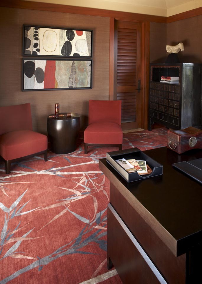 Inspiration för ett orientaliskt arbetsrum, med rött golv