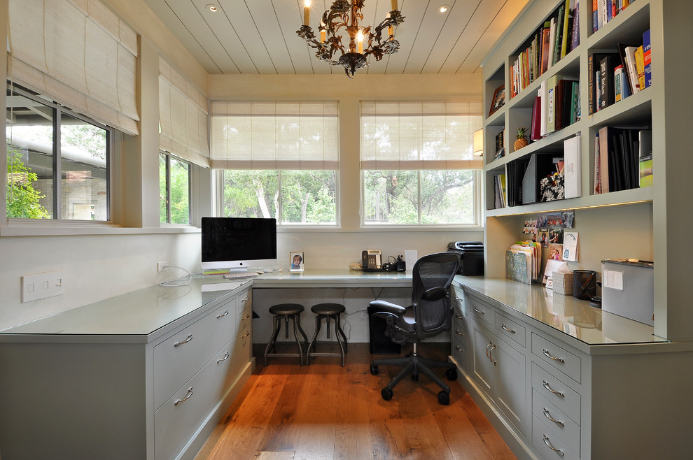Inspiration for a contemporary built-in desk home office remodel in Austin