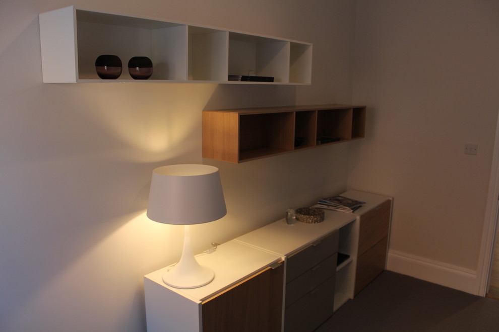 This is an example of a small scandinavian home office in West Midlands.