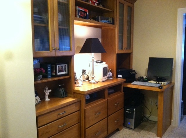 This is an example of a small classic study in Louisville with a built-in desk.