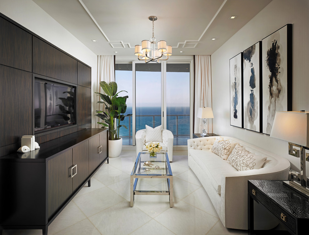 Inspiration for a large transitional marble floor home office remodel in Miami with white walls