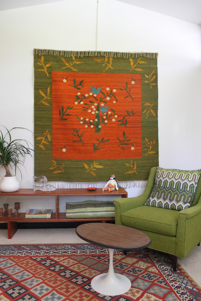 Example of a 1950s home office design in Philadelphia with white walls
