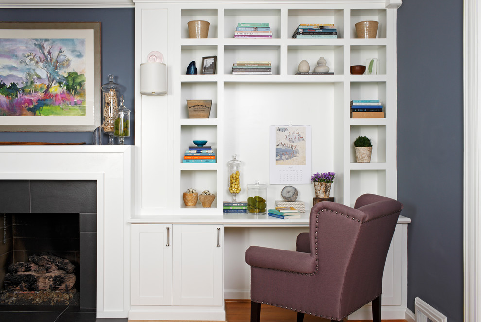 Example of a transitional built-in desk home office design in Atlanta