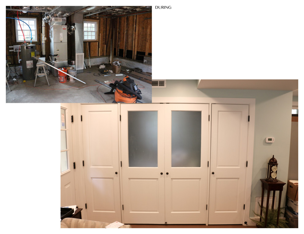 Mittelgroßes Uriges Arbeitszimmer mit Arbeitsplatz, grauer Wandfarbe, Betonboden und freistehendem Schreibtisch in Birmingham