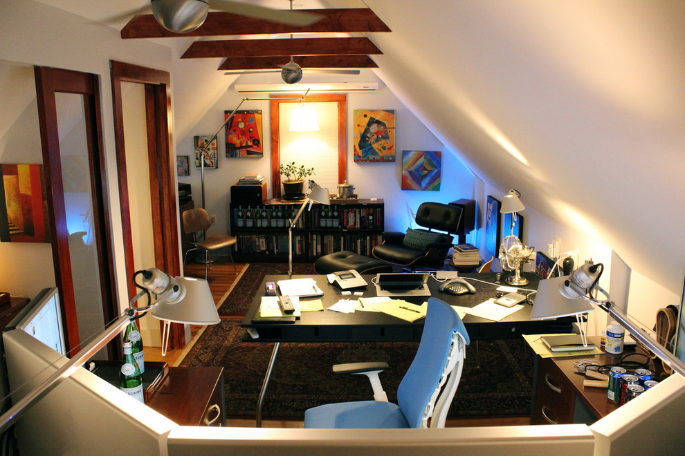 Photo of a bohemian home office in Boston.