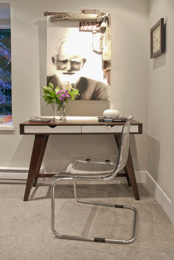 Inspiration for a contemporary home office remodel in Vancouver with gray walls