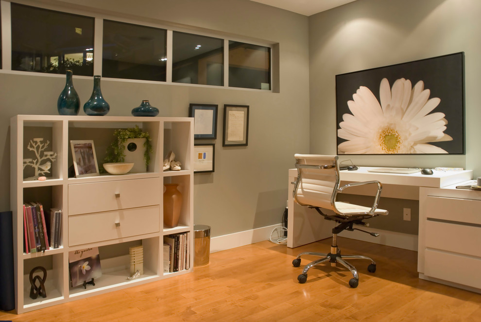 Example of a trendy home office design in Vancouver