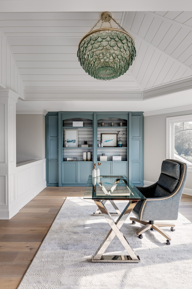 Example of a beach style home office design in New York