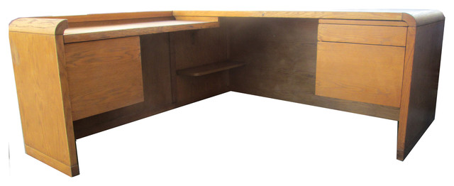 Oak Minimalist Reception Mid Century Modern Desk with Return Midcentury Home Office Orange County Houzz IE