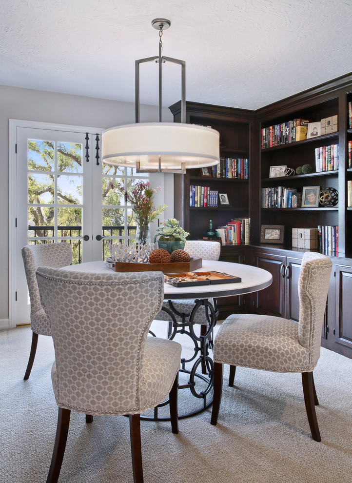 Inspiration for a small timeless carpeted and beige floor home office library remodel in Orange County with beige walls and no fireplace