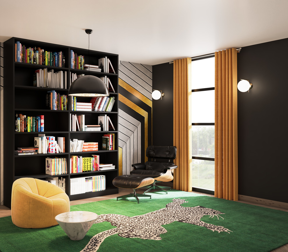 Idéer för ett modernt arbetsrum, med svarta väggar