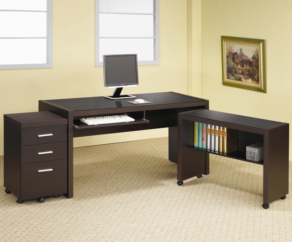 Exempel på ett mellanstort modernt arbetsrum, med ett fristående skrivbord