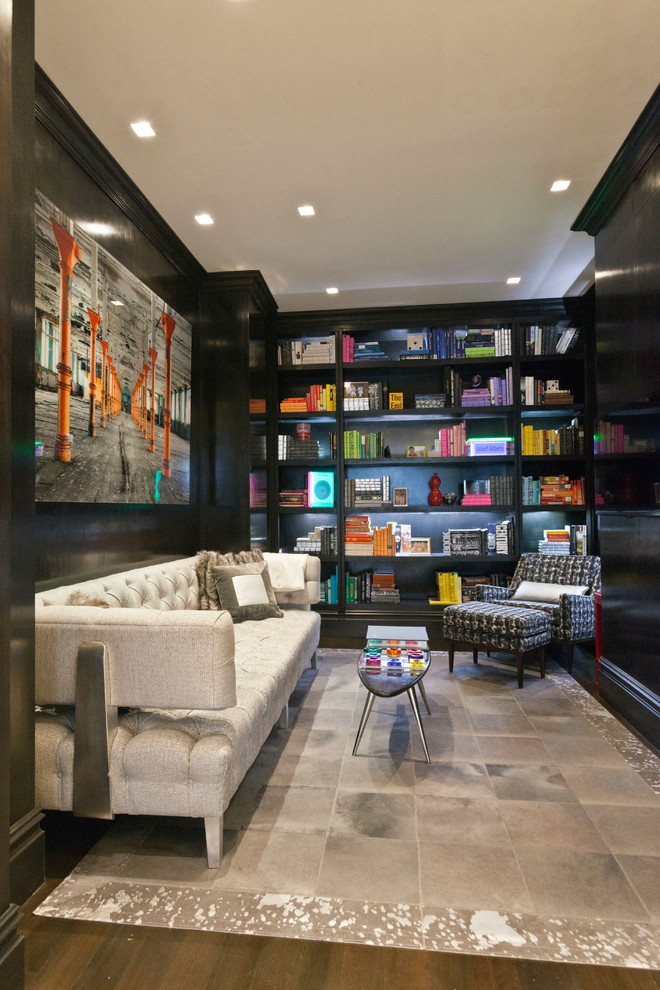 Inspiration for a contemporary home office in New York with black walls.