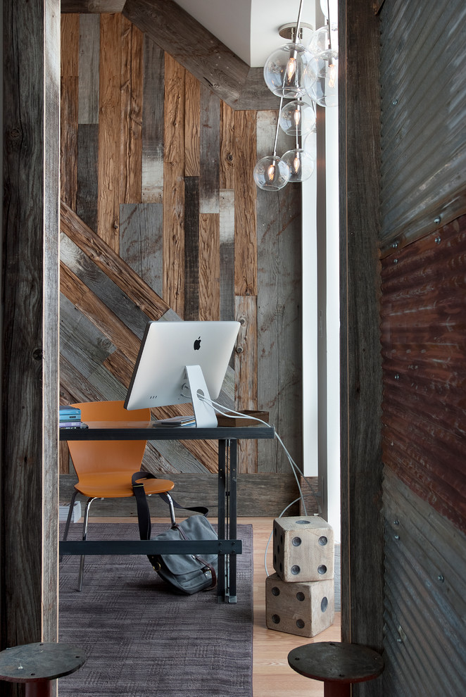Home office - contemporary freestanding desk medium tone wood floor home office idea in Philadelphia