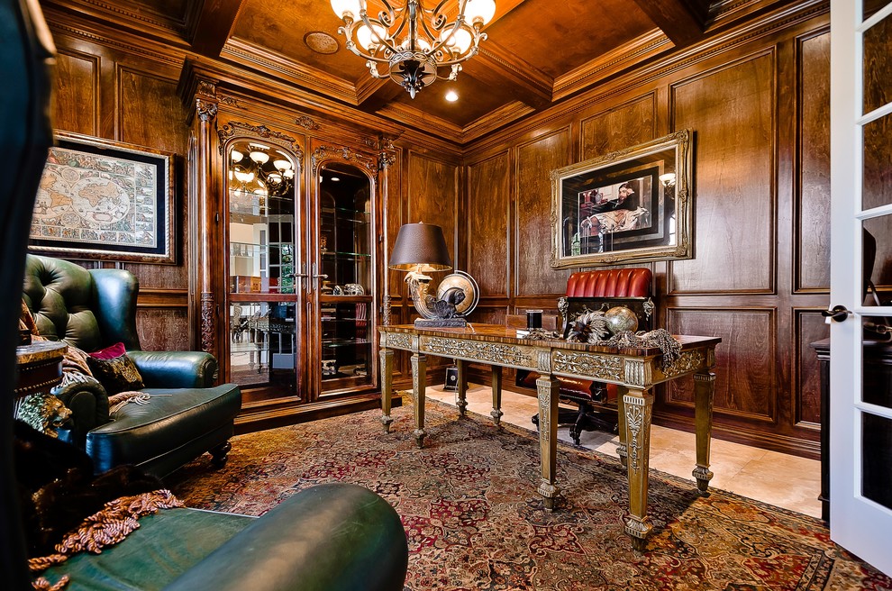 Photo of a traditional study in Little Rock with travertine flooring and a freestanding desk.