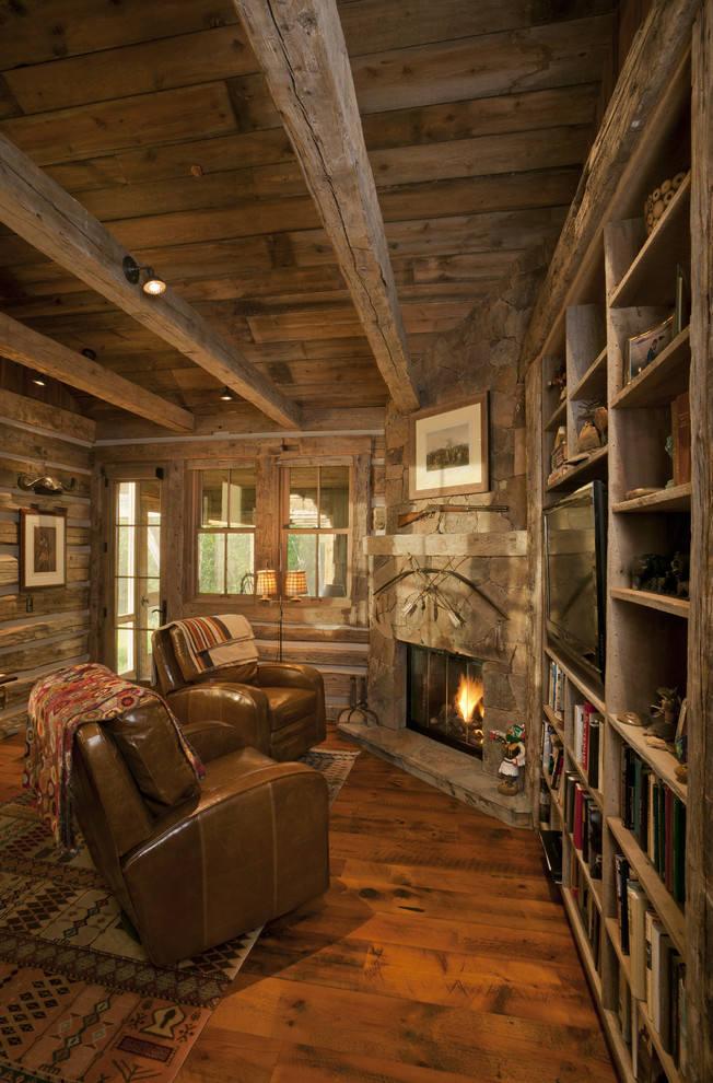 Inspiration for a rustic home office in Denver.