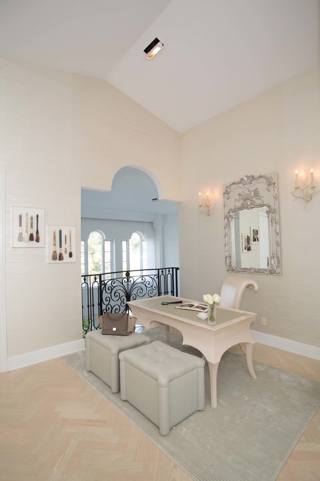 Home office - transitional beige floor home office idea in Miami with beige walls