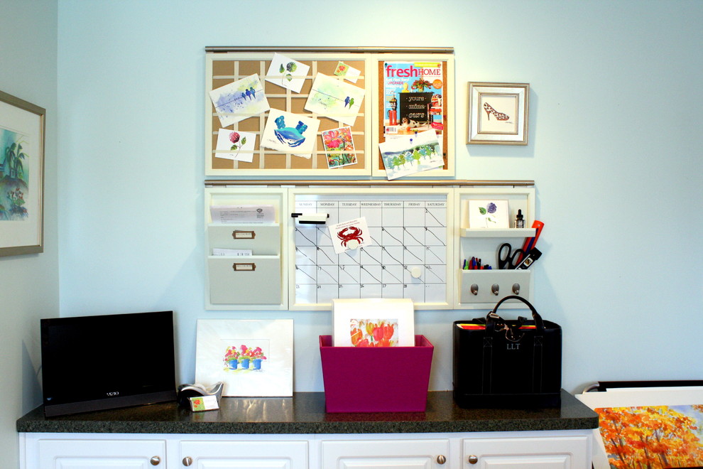 Inspiration for a timeless home office remodel in Richmond with blue walls