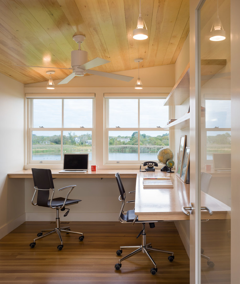 Inspiration for a contemporary home office in Providence with a built-in desk.