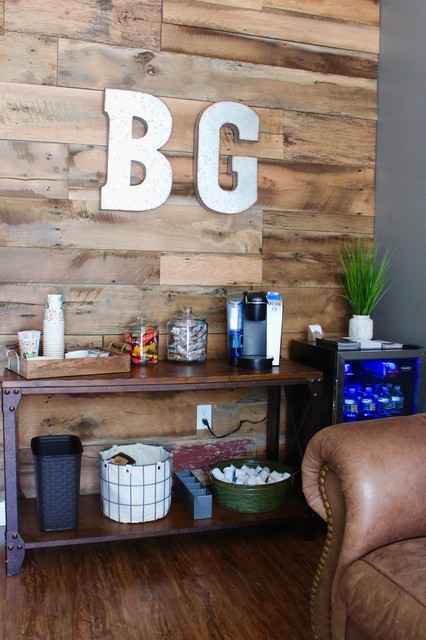 reclaimed wood wall office