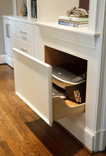 Desk with hidden printer shop storage