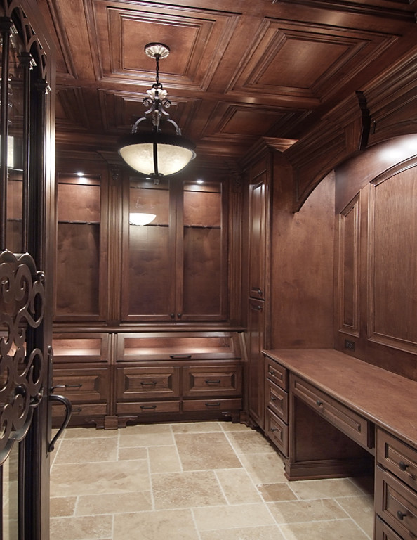 Example of a large classic built-in desk study room design in Atlanta with no fireplace
