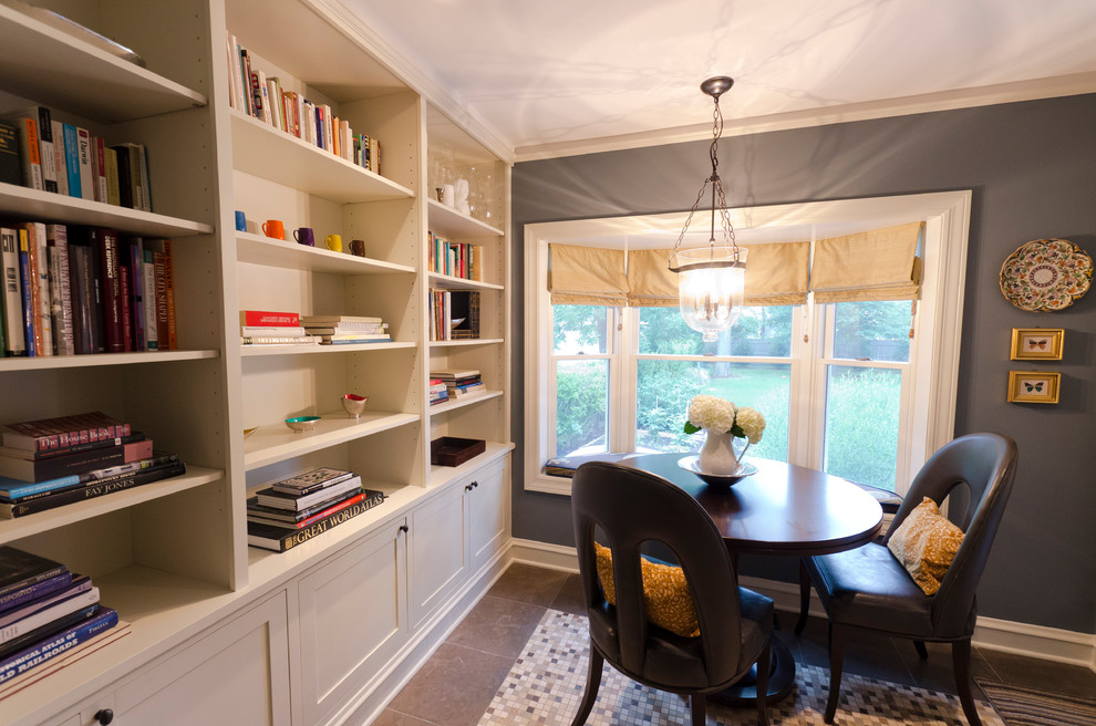 Inspiration for a traditional home office in Chicago with limestone flooring and a freestanding desk.