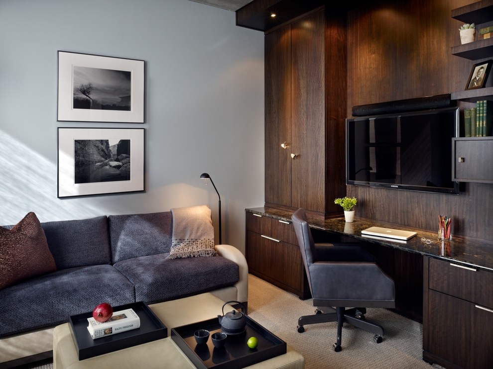 Home office - contemporary built-in desk home office idea in Denver
