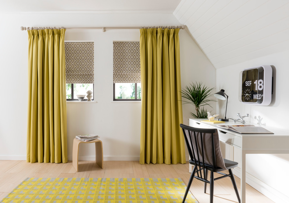Transitional light wood floor home office photo in Other with white walls and no fireplace