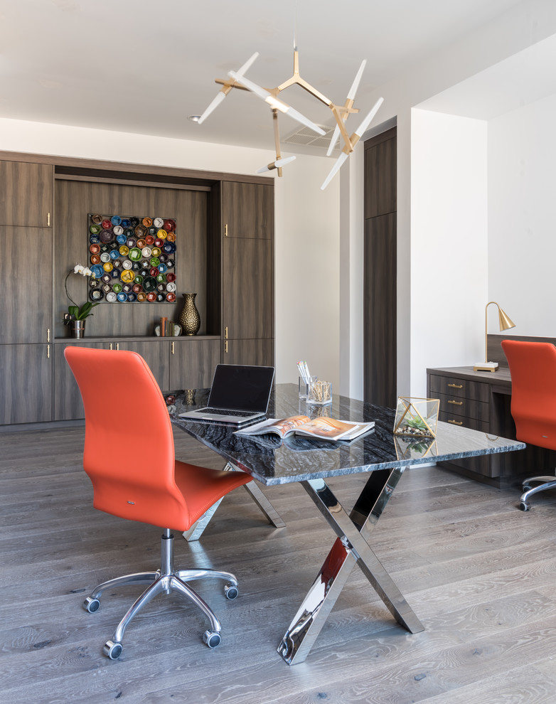 Example of a trendy home office design in Dallas