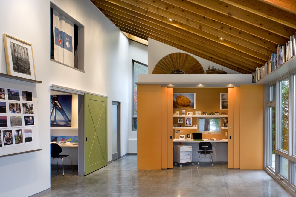 Home office - contemporary concrete floor and gray floor home office idea in San Francisco