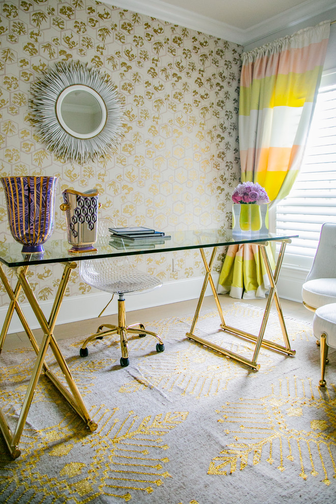 Inspiration for a classic home office in Houston with multi-coloured walls and a freestanding desk.