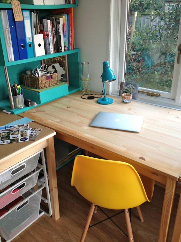 Small contemporary home studio in Cambridgeshire with green walls.
