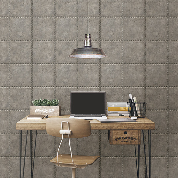 Sheet Metal Silver Rivets Wallpaper - Industrial - Home Office - Boston
