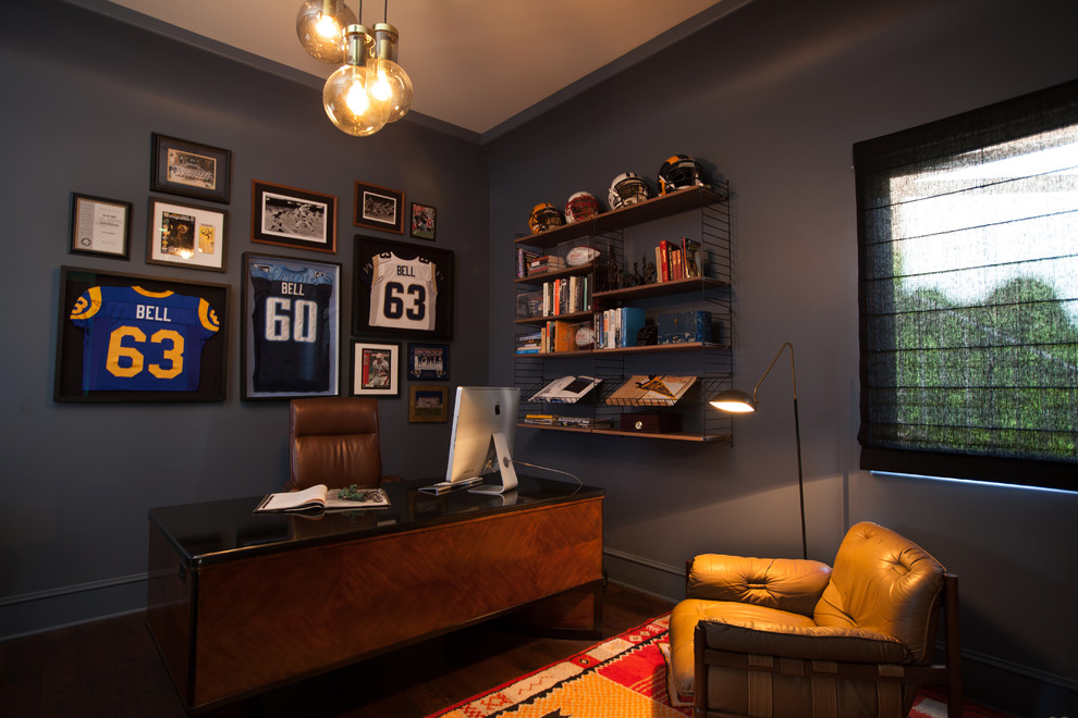 Example of a transitional home office design in Los Angeles