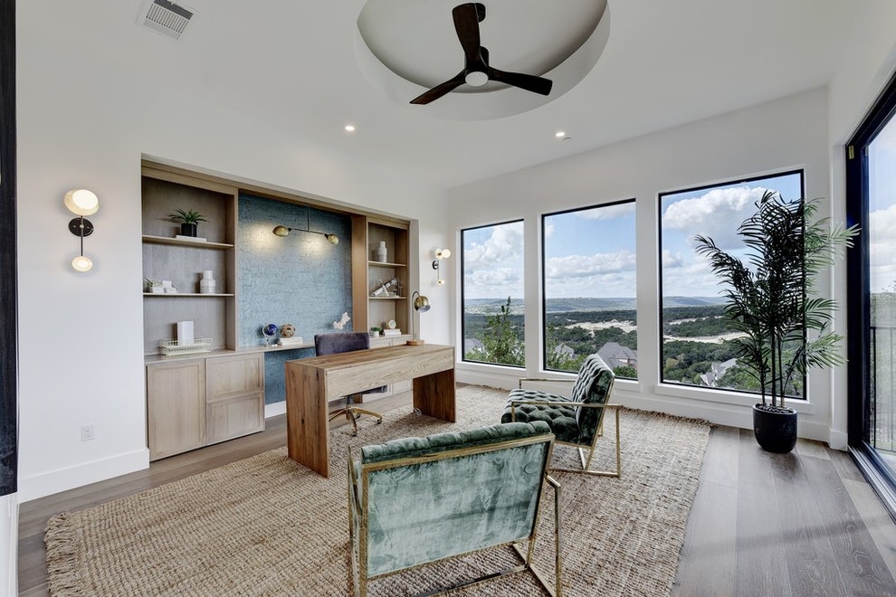 Skyview Transitional Home Office Austin by Kelley Design Group