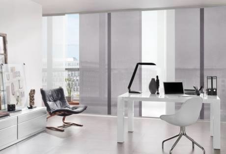 Inspiration for a medium sized contemporary study in Miami with white walls, ceramic flooring and a freestanding desk.