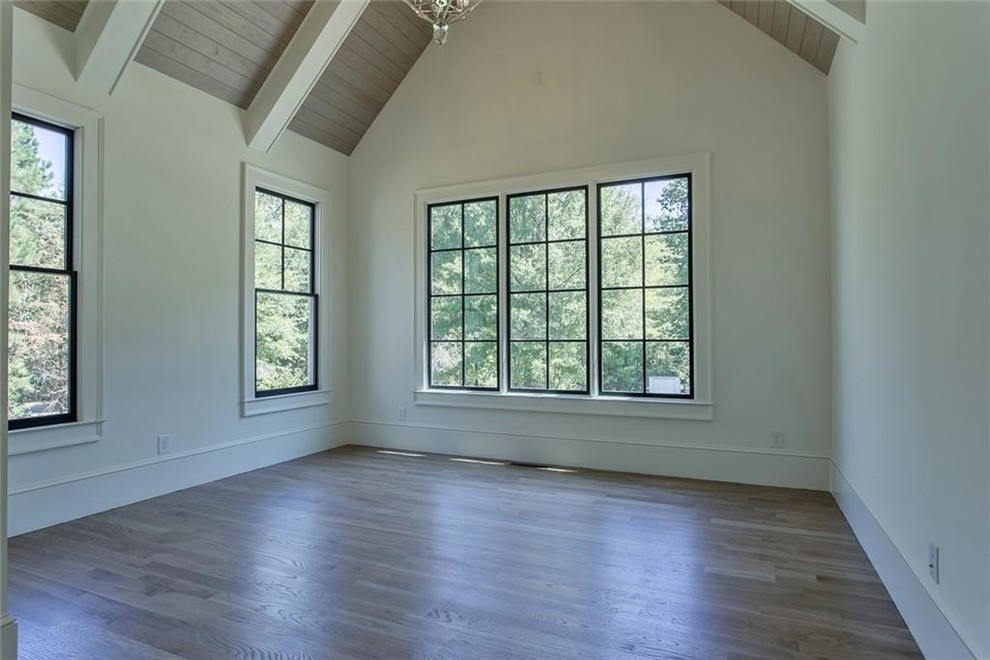 Inspiration for a medium sized traditional study in Atlanta with white walls, light hardwood flooring and grey floors.