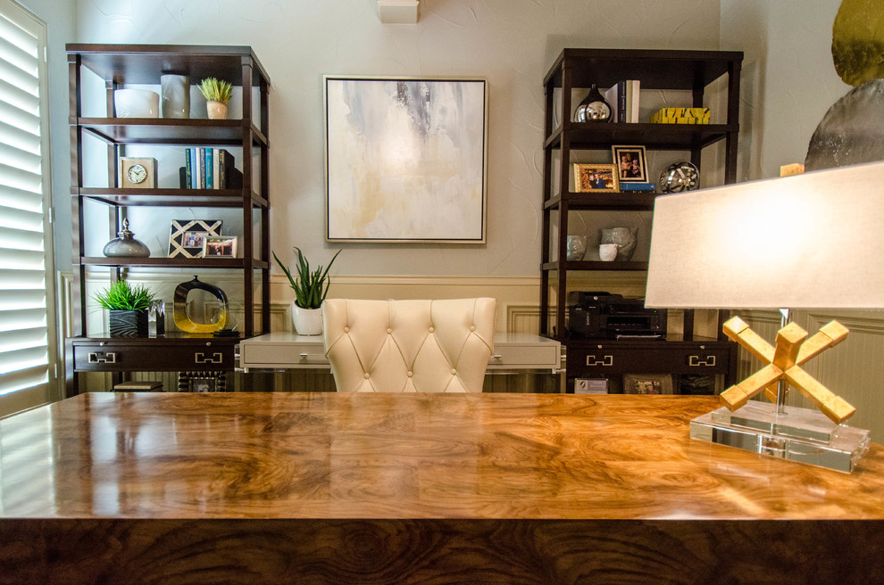 Sophisticated MidCentury Modern Office Touches of Metallic Glam