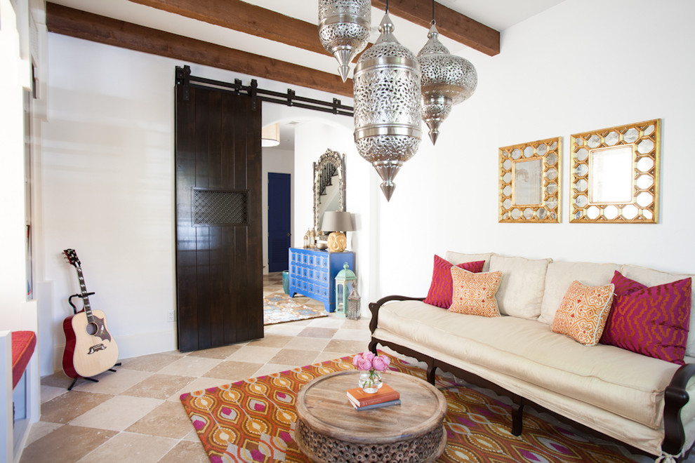Tuscan home office photo in Houston with white walls