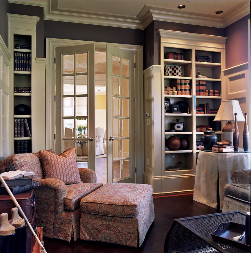 Inspiration for a victorian home office remodel in Portland with purple walls