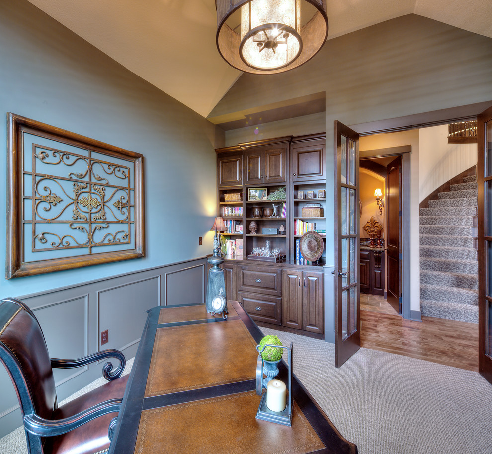 Example of a tuscan home office design in Kansas City