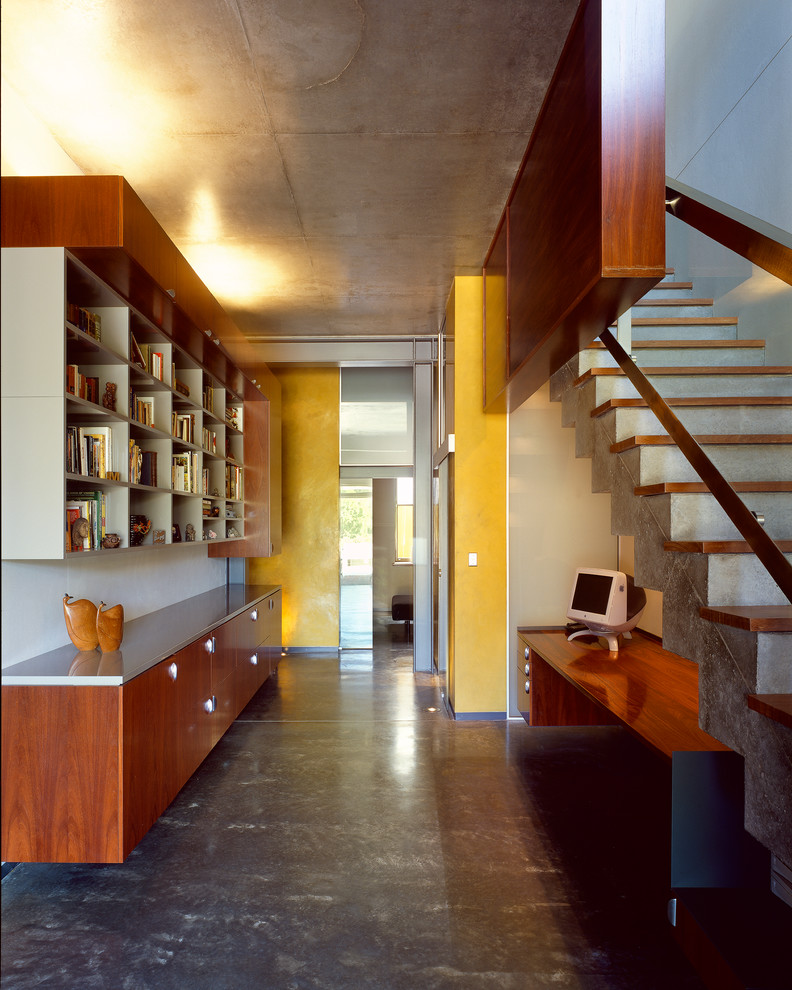 Trendy built-in desk study room photo in Sydney with no fireplace