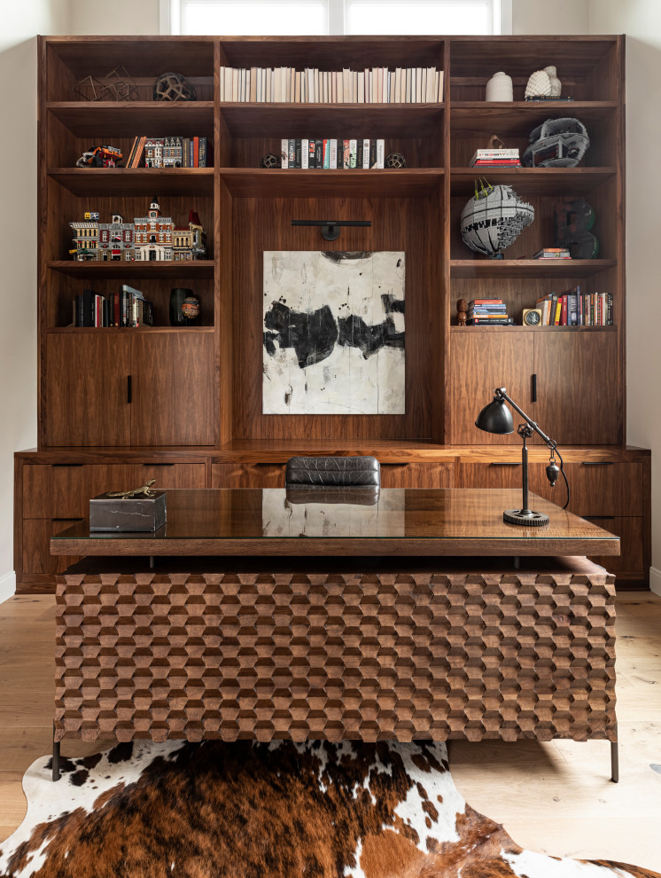 Example of a trendy home office design in Portland