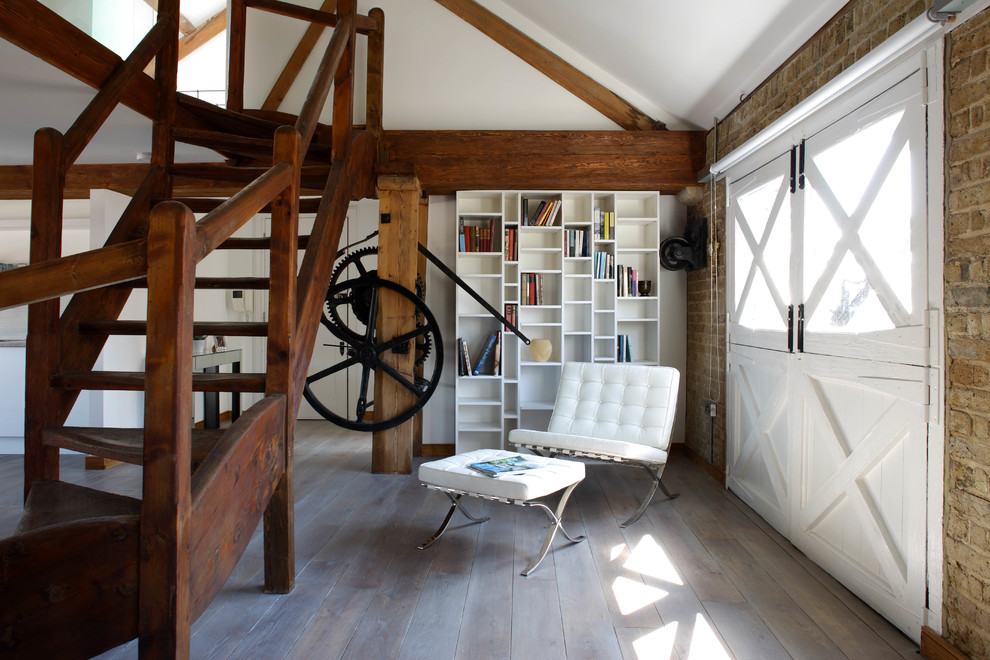 Inspiration for a medium sized country home office in London with no fireplace, multi-coloured walls and a reading nook.