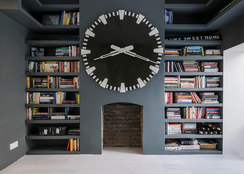 Großes Modernes Arbeitszimmer mit grauer Wandfarbe in London