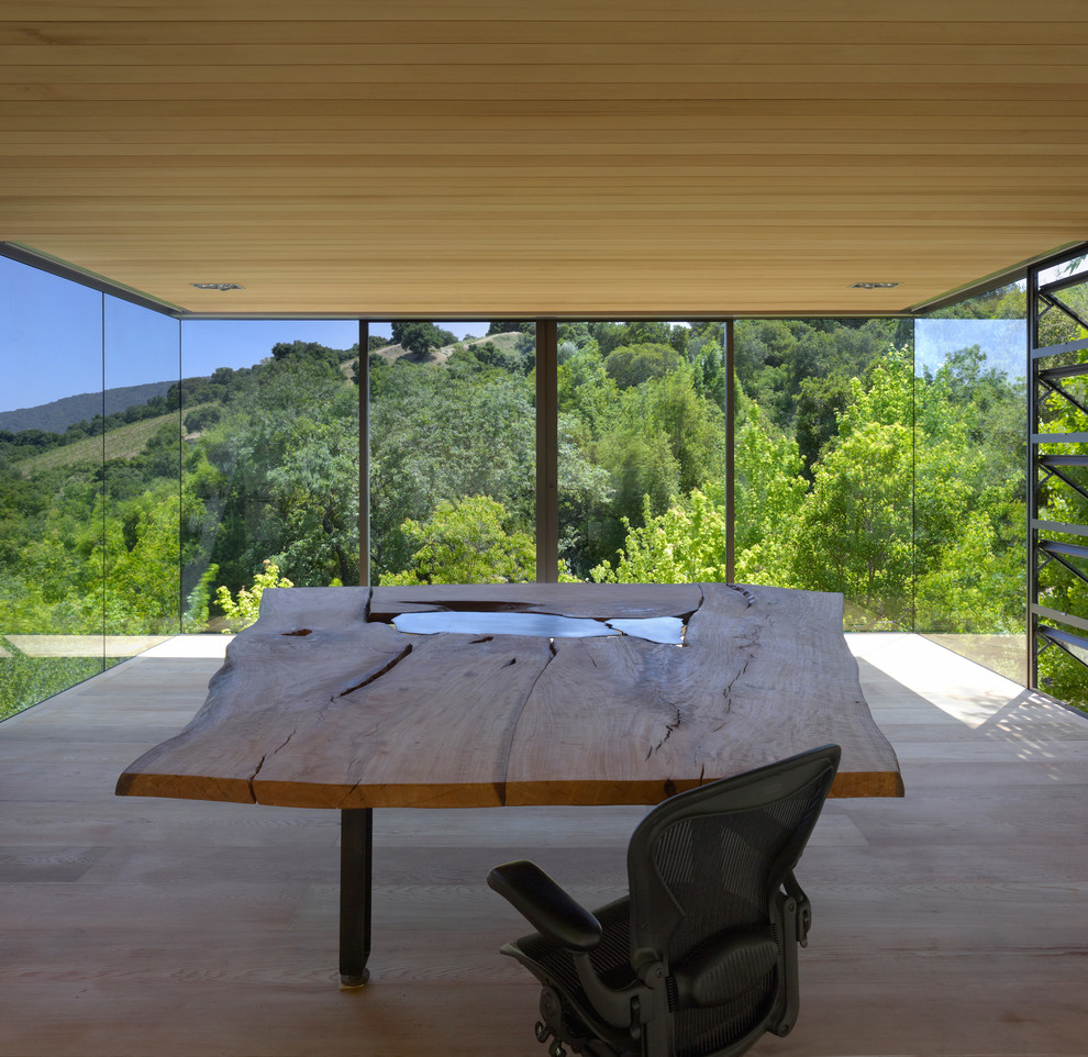 Small minimalist freestanding desk light wood floor study room photo in San Francisco with no fireplace