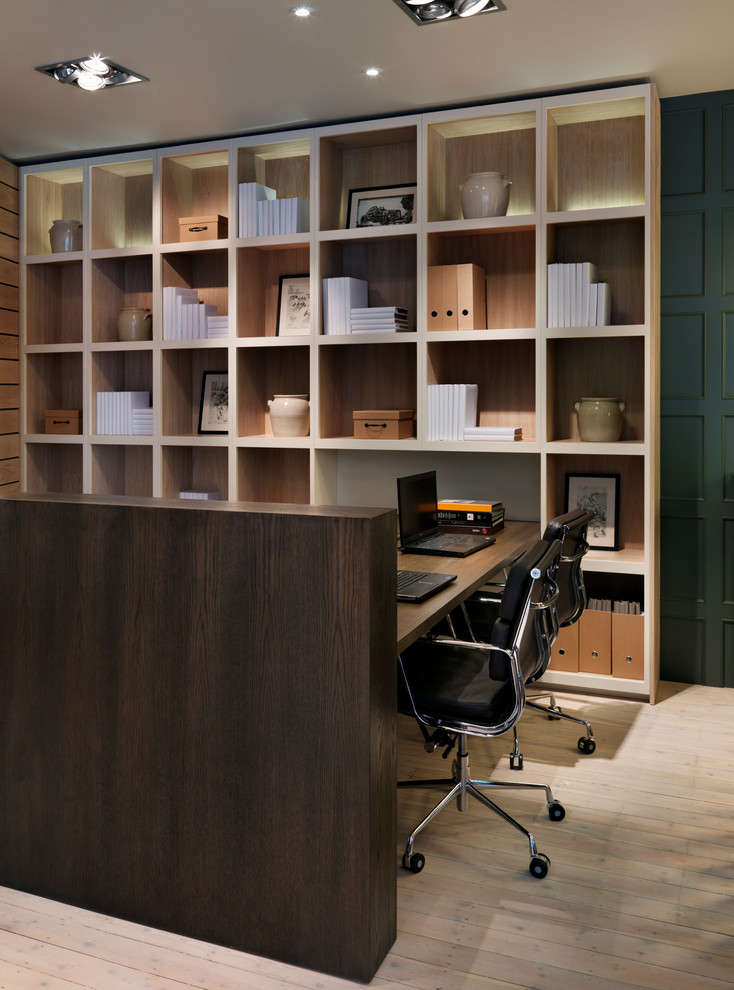 Study room - contemporary built-in desk study room idea in Oxfordshire