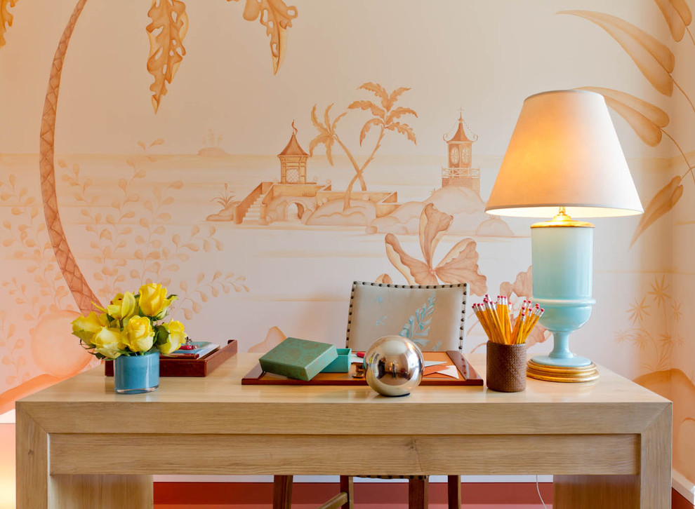 Trendy freestanding desk home office photo in New York