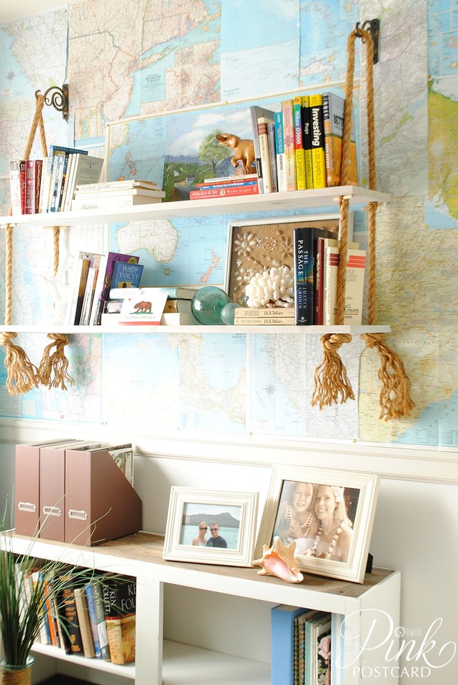 Example of a mid-sized beach style freestanding desk study room design in Portland